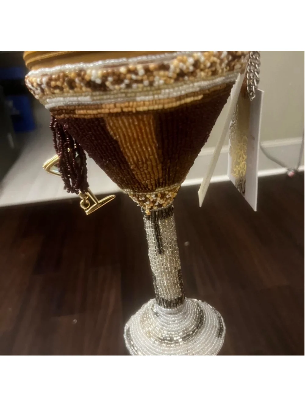 Handcrafted #Beaded #Cocktail Purse Womens Brown Tan Martini Glass Shape Bag #In
